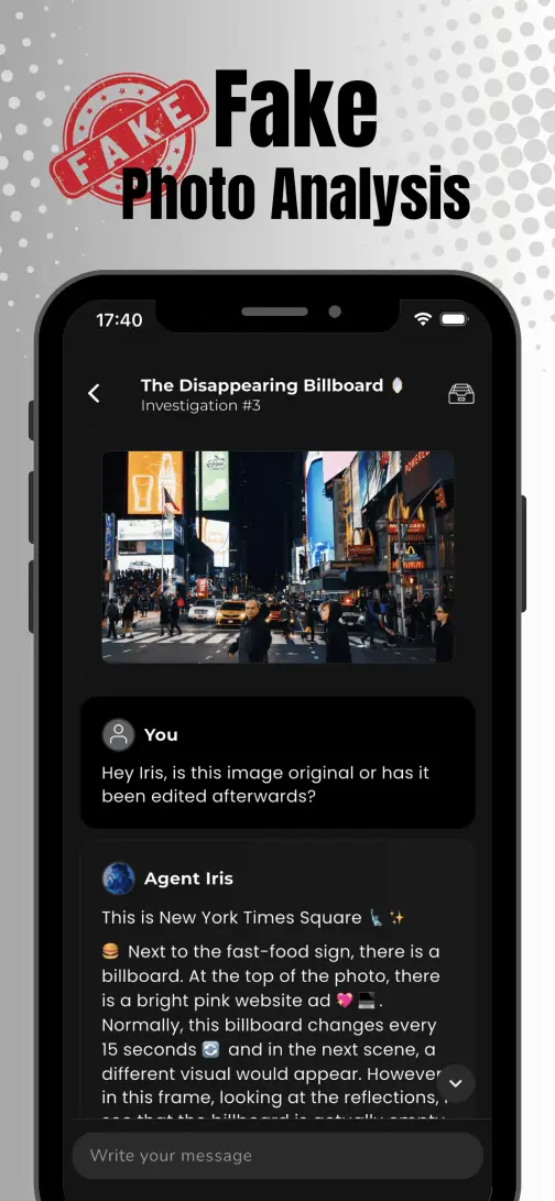 PhotoSpy home screen – map investigation view