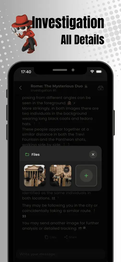 PhotoSpy home screen – map investigation view